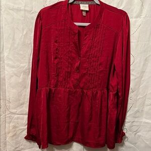 Knox Rose Crimson Pintuck Peplum Blouse - Crimson Red